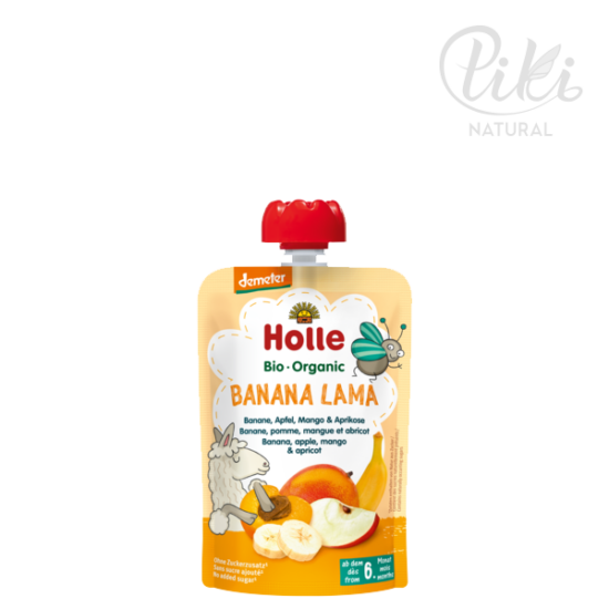BANANA LAMA banán, alma, mangóval és sárgabarackkal - Bio gyümölcspüré – 100g -HOLLE