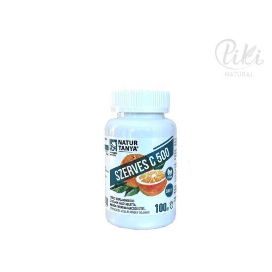 Natur Tanya® Szerves C-500 rágótabletta – 500mg C-vitamin, citrus bioflavonoidokkal dúsítva.